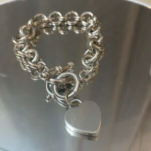 Chunky Heart Bracelet 925 pendant and chain.  L 7” with 3” extender
charm 1”x1